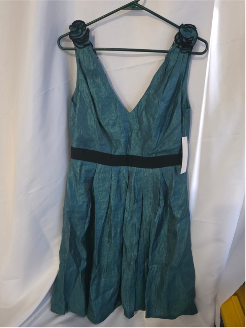 Women's Adrianna Papell Teal & Black Sleeveless Dress Size 10 floral formal y2k